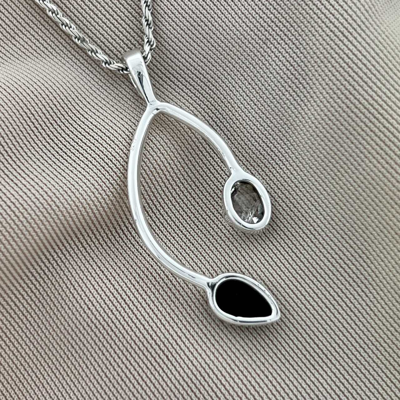 Black Onyx With Herkimer Diamond Sterling Silver Pendant