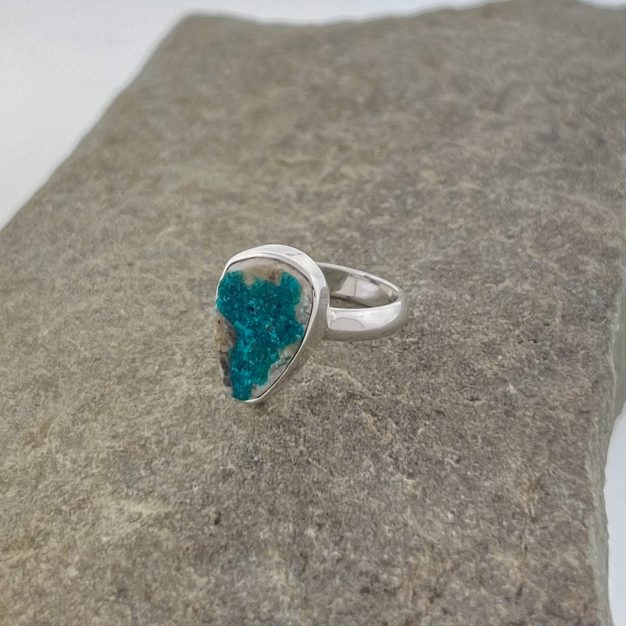 Dioptase Crystal Sterling Silver Ring