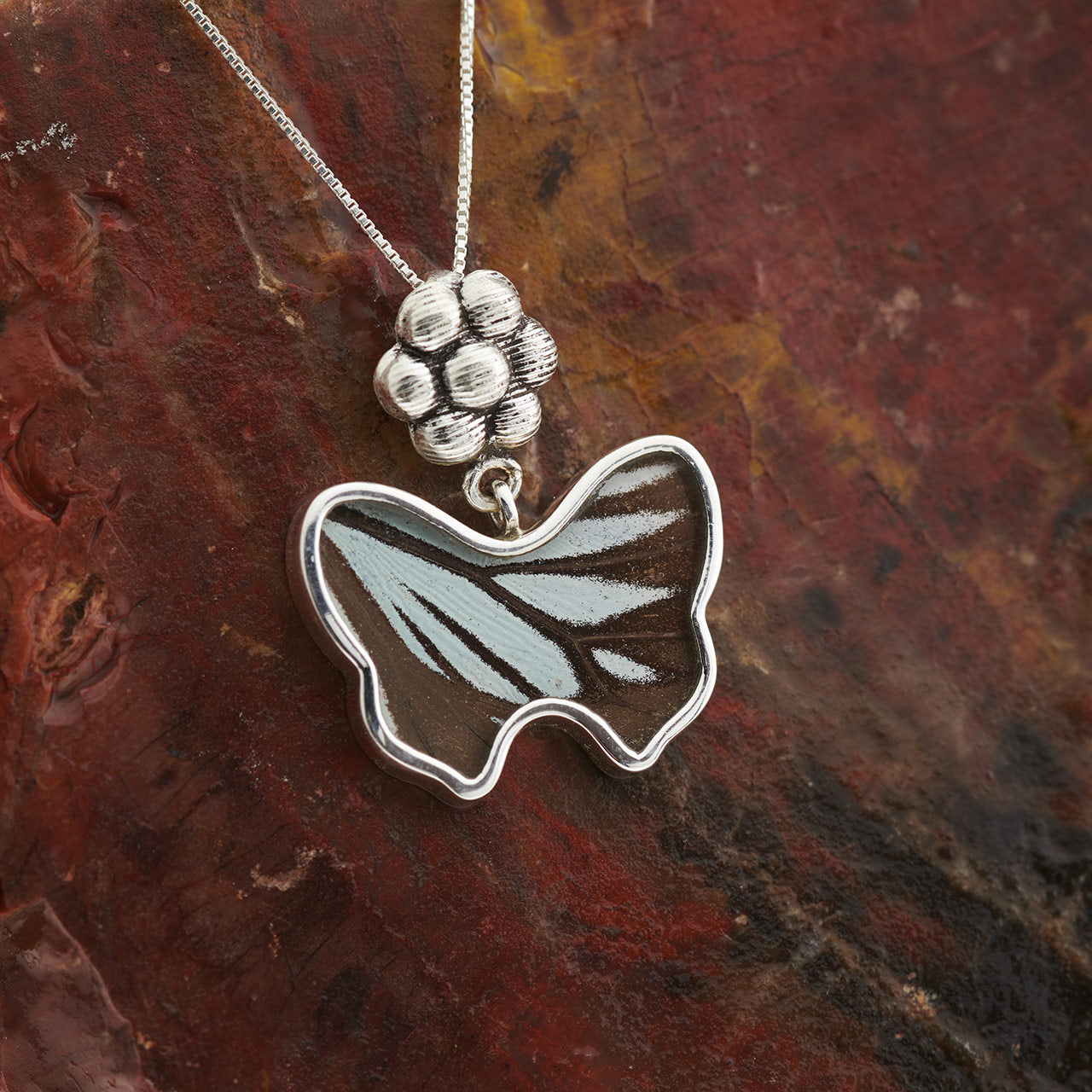 Blue Wanderer Fine Silver Sm Flwr Btrfly Pendant