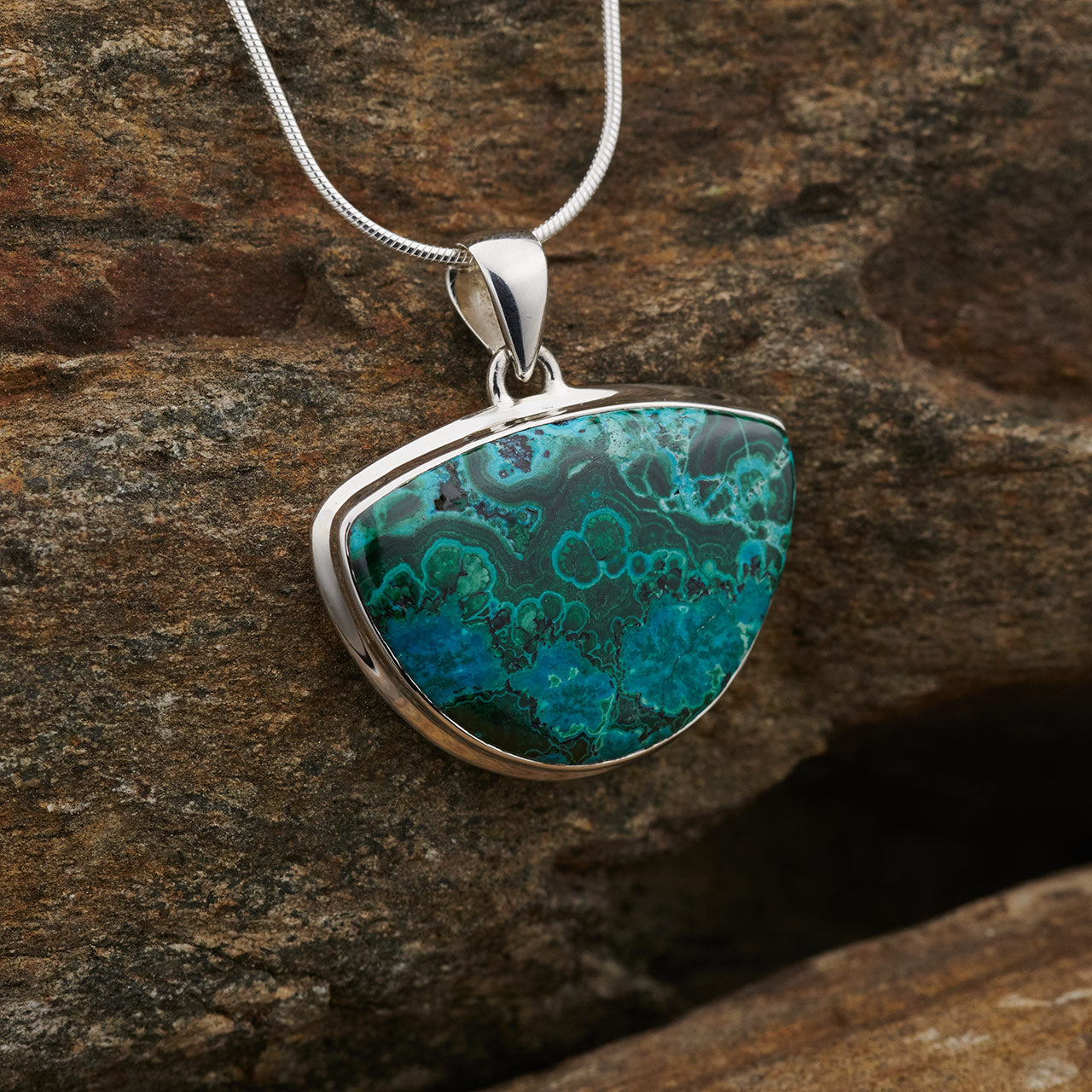 Malachite In Chrysocolla Sterling Silver Pendant