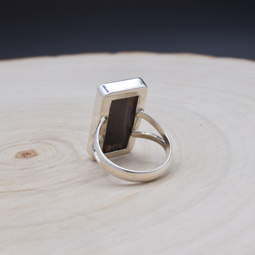 Peacock Swallowtail Rectangle Fine Silver Ring