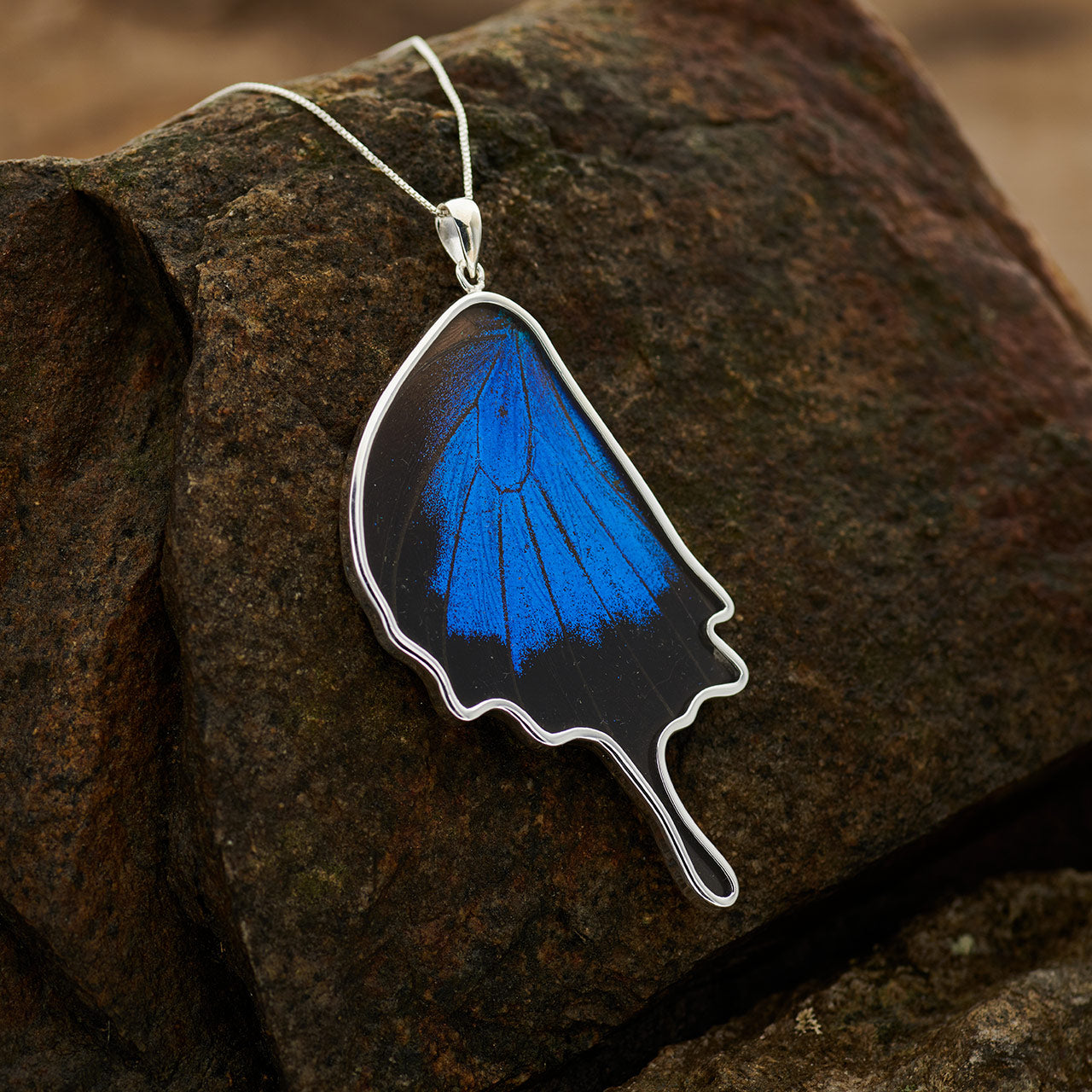 Mountain Blue Sm Hindwing Fine Silver Pendant