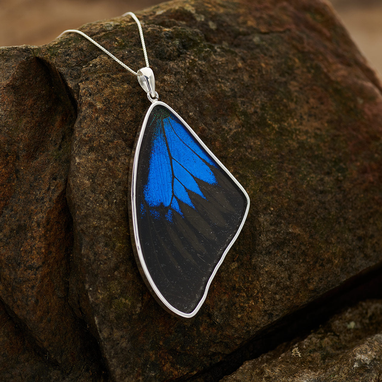 Mountain Blue Sm Forewing Fine Silver Pendant