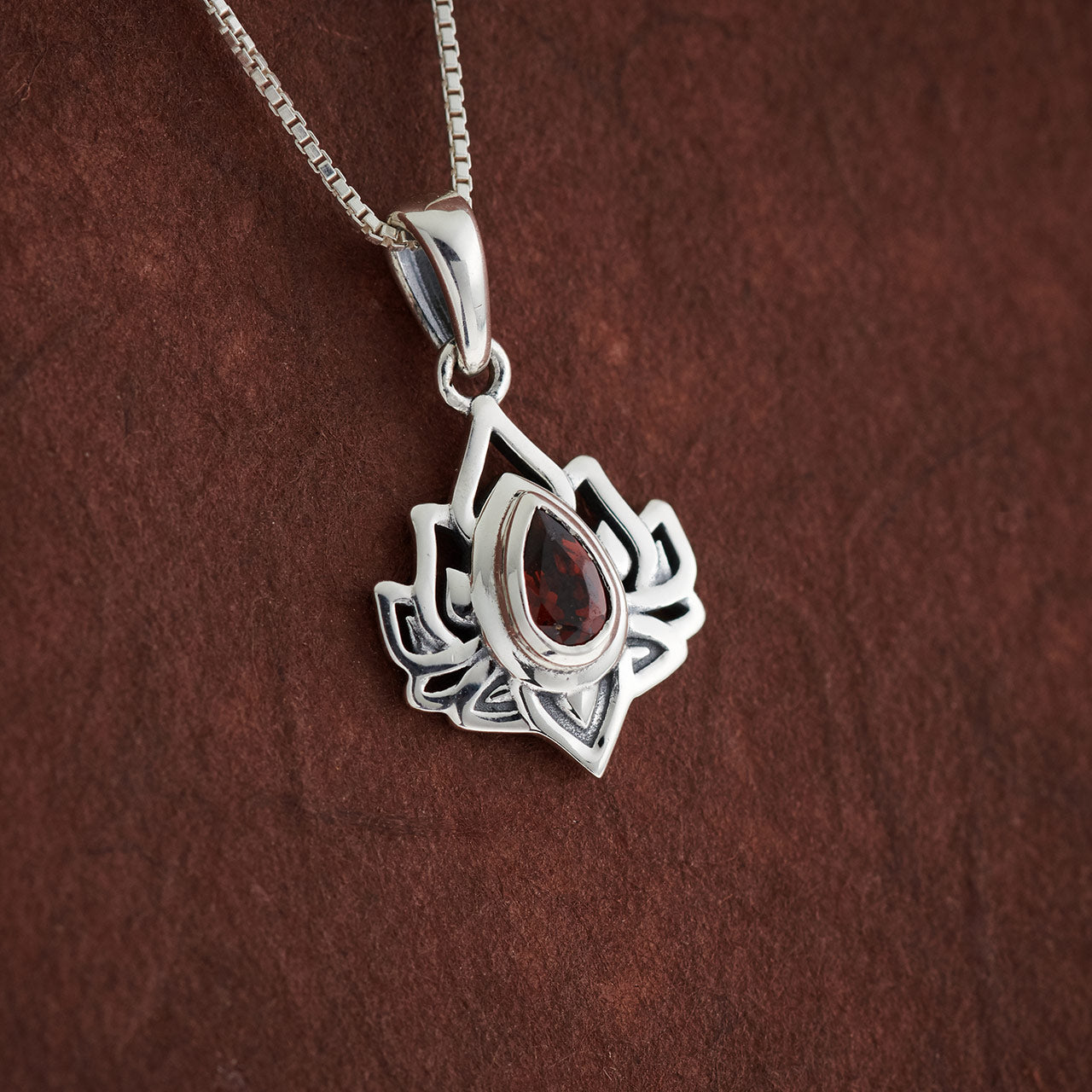 Garnet Sterling Silver Lotus 3.0 Pendant