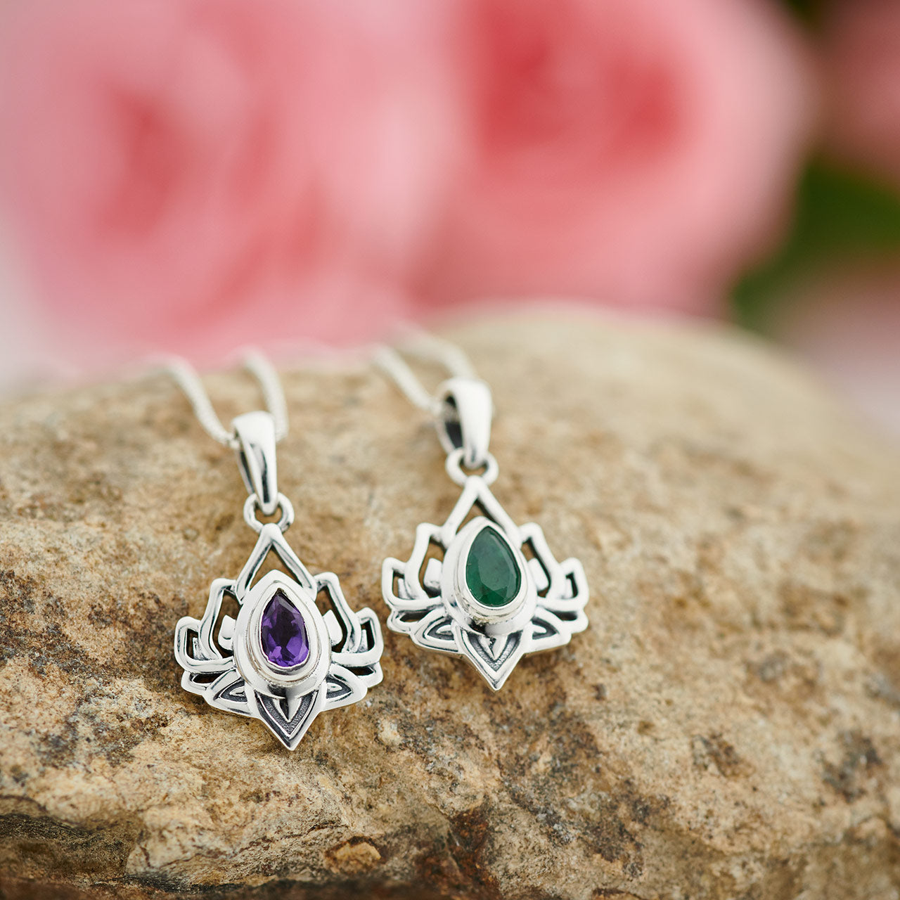 Emerald Sterling Silver Lotus 3.0 Pendant