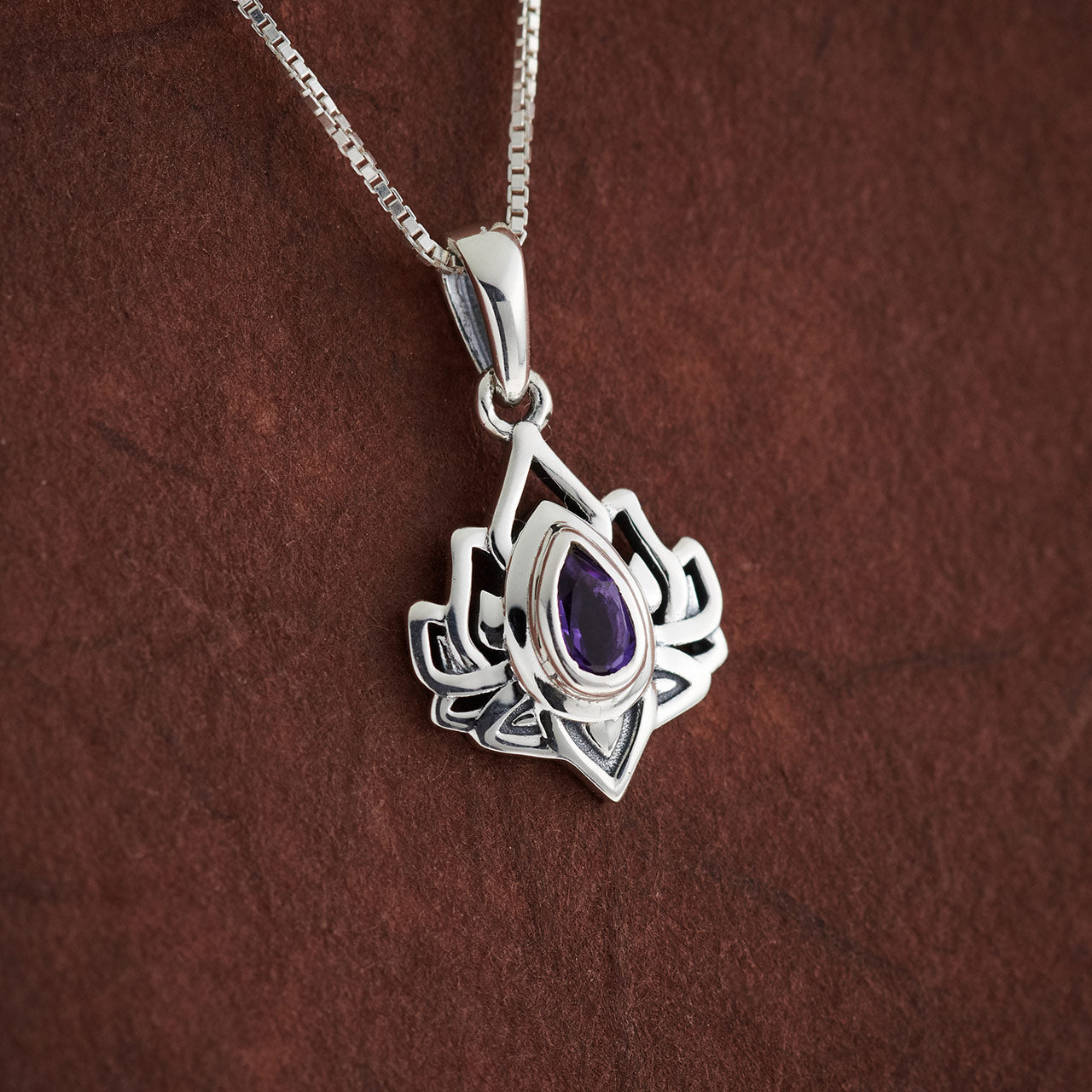 Amethyst Sterling Silver Lotus 3.0 Pendant