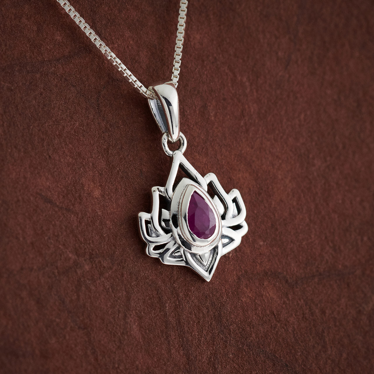 Ruby Sterling Silver Lotus 3.0 Pendant