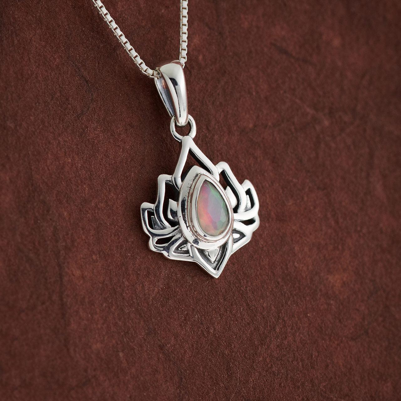 Ethiopian Opal Sterling Silver Lotus 3.0 Pendant