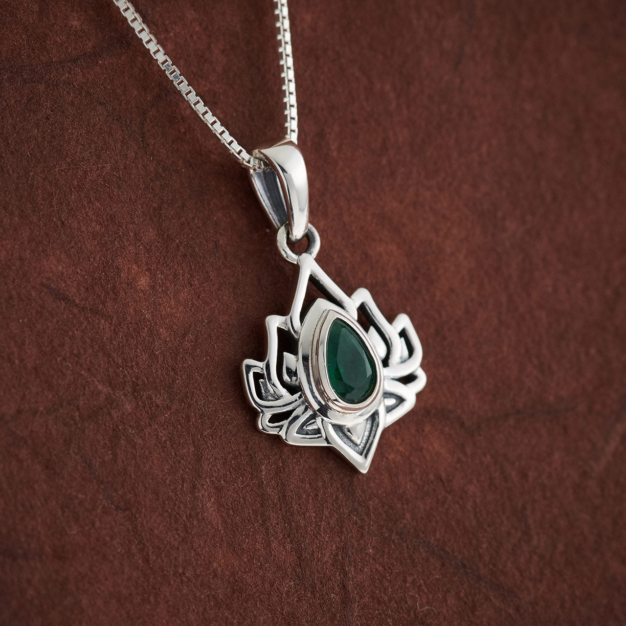 Emerald Sterling Silver Lotus 3.0 Pendant