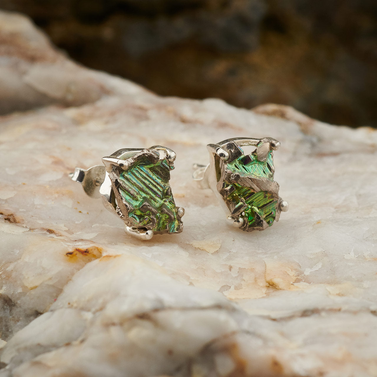 Bismuth Crystal Stud Sterling Silver Earrings