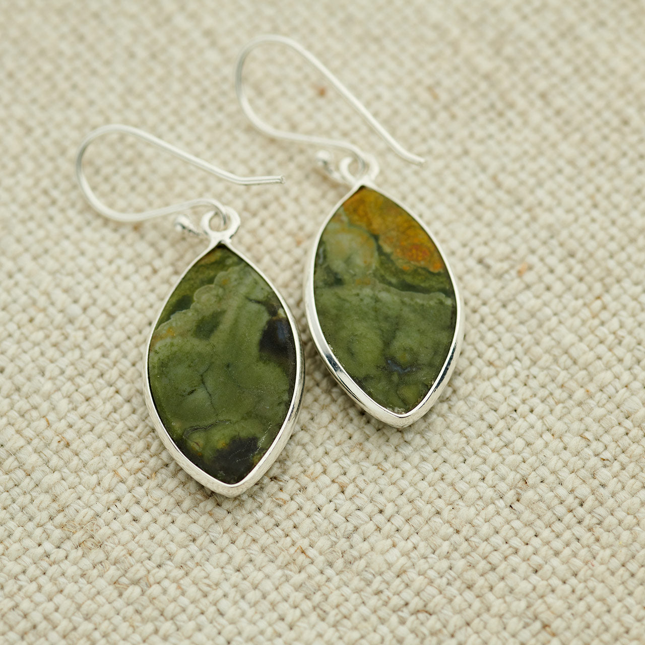 Rainforest Jasper Sterling Silver Dangle Earrings