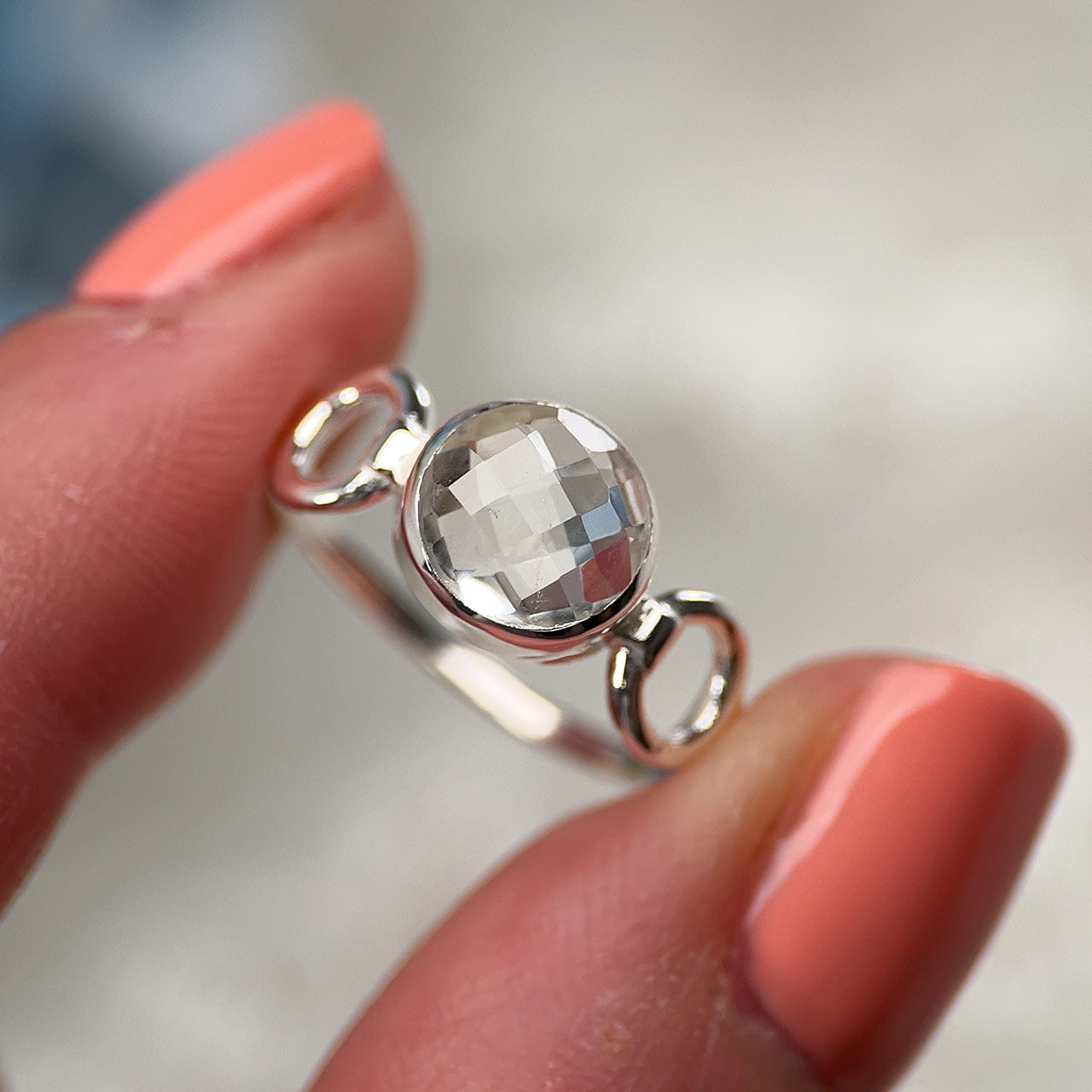 Crystal Sterling Silver Trinity Ring