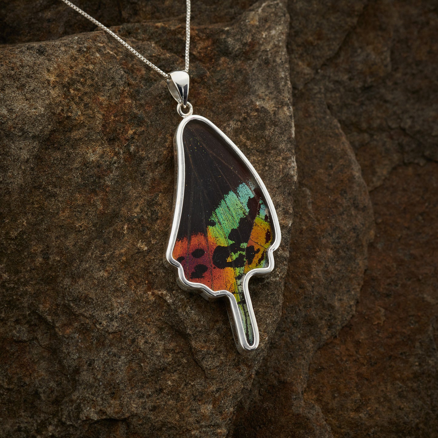 Sunset Moth SM Full hindwing Fine Silver Pendant