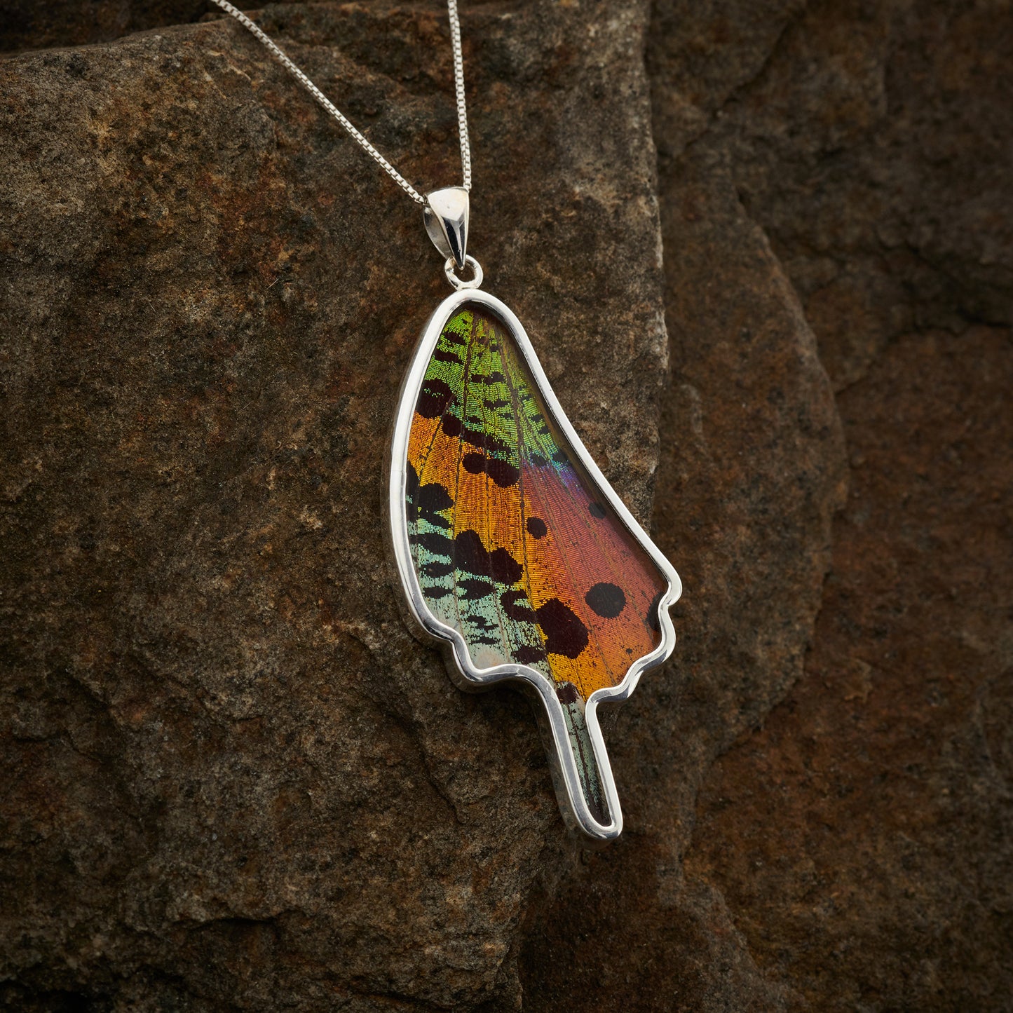 Sunset Moth SM Full hindwing Fine Silver Pendant