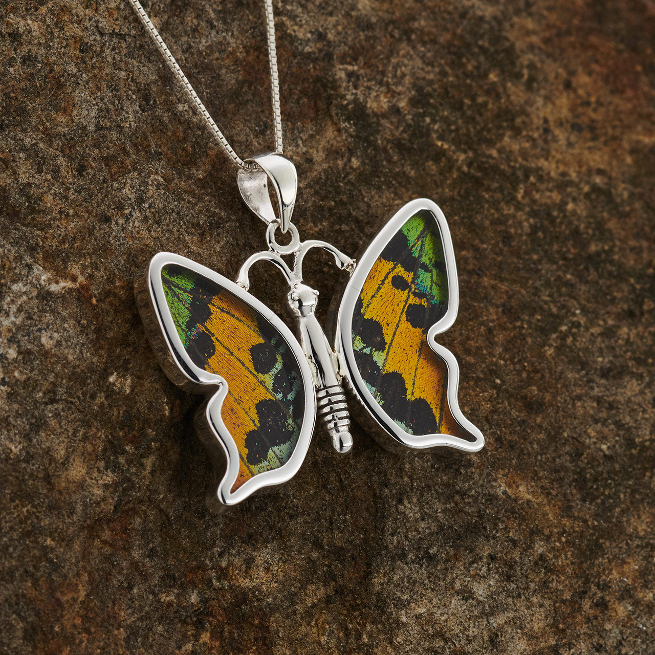 Sunset Moth Sm Realistic Btrfly Hindwing Fine Silver Pendant