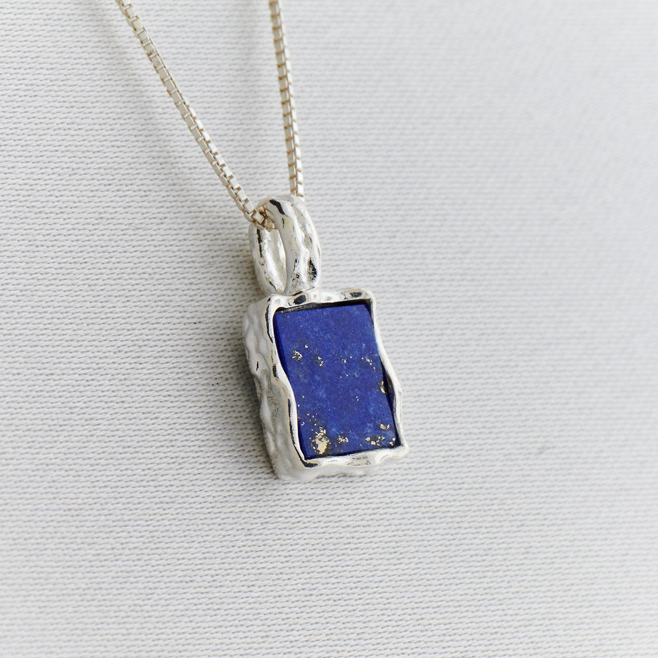 Lapis Sterling Silver Rec Hammered Finish Pendant