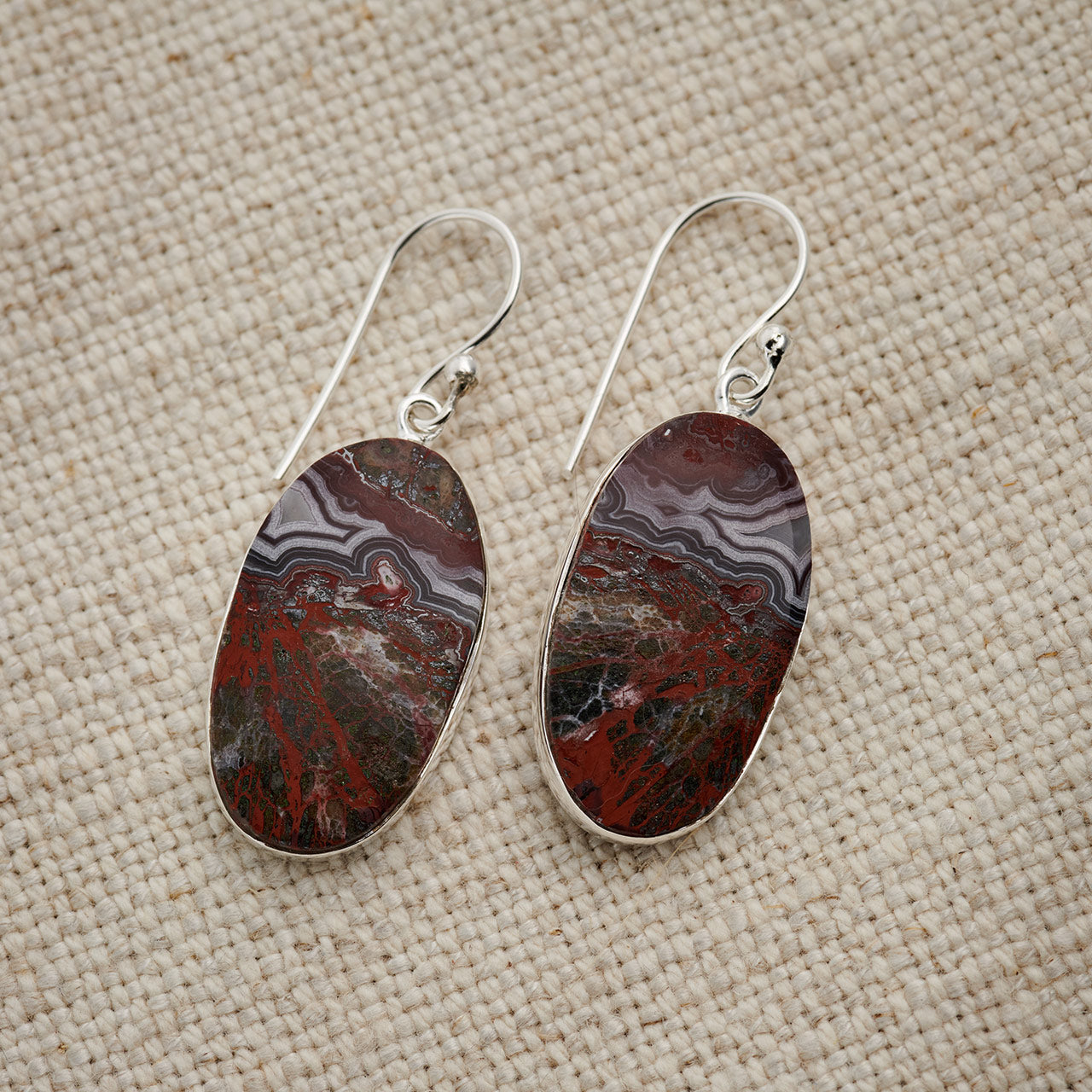 Laguna Lace Agate Sterling Silver Dangle Earrings
