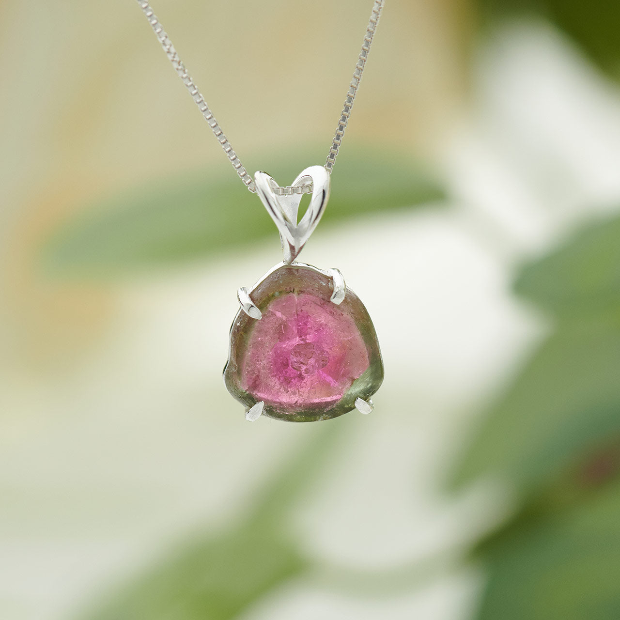 Watermelon Tourmaline Small Sterling Silver Pendant