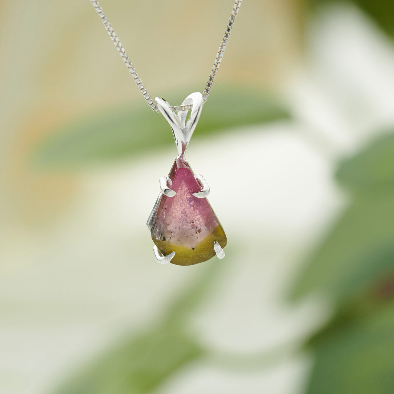 Watermelon Tourmaline Small Sterling Silver Pendant