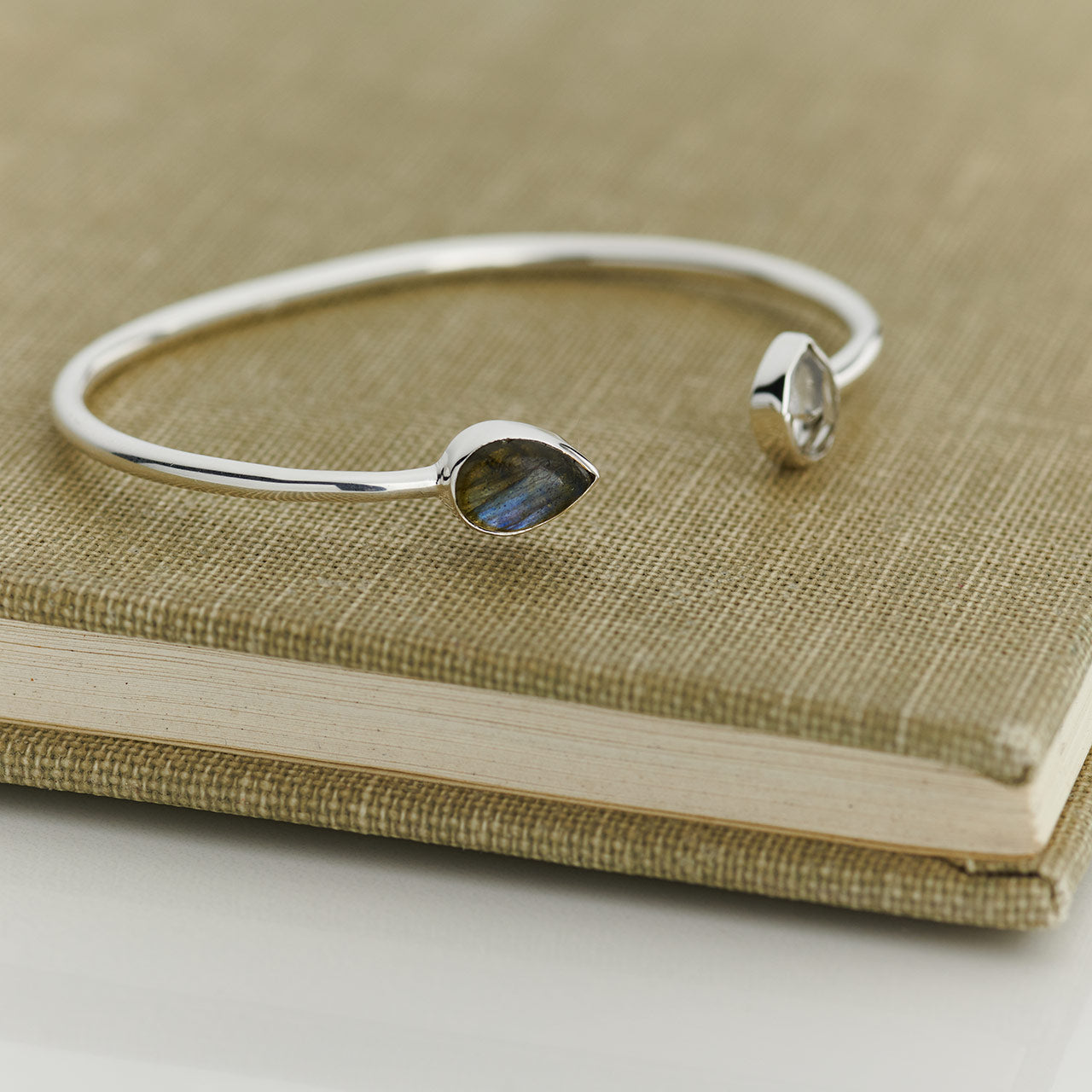 Labradorite with Herkimer Diamond Sterling Silver Bracelet