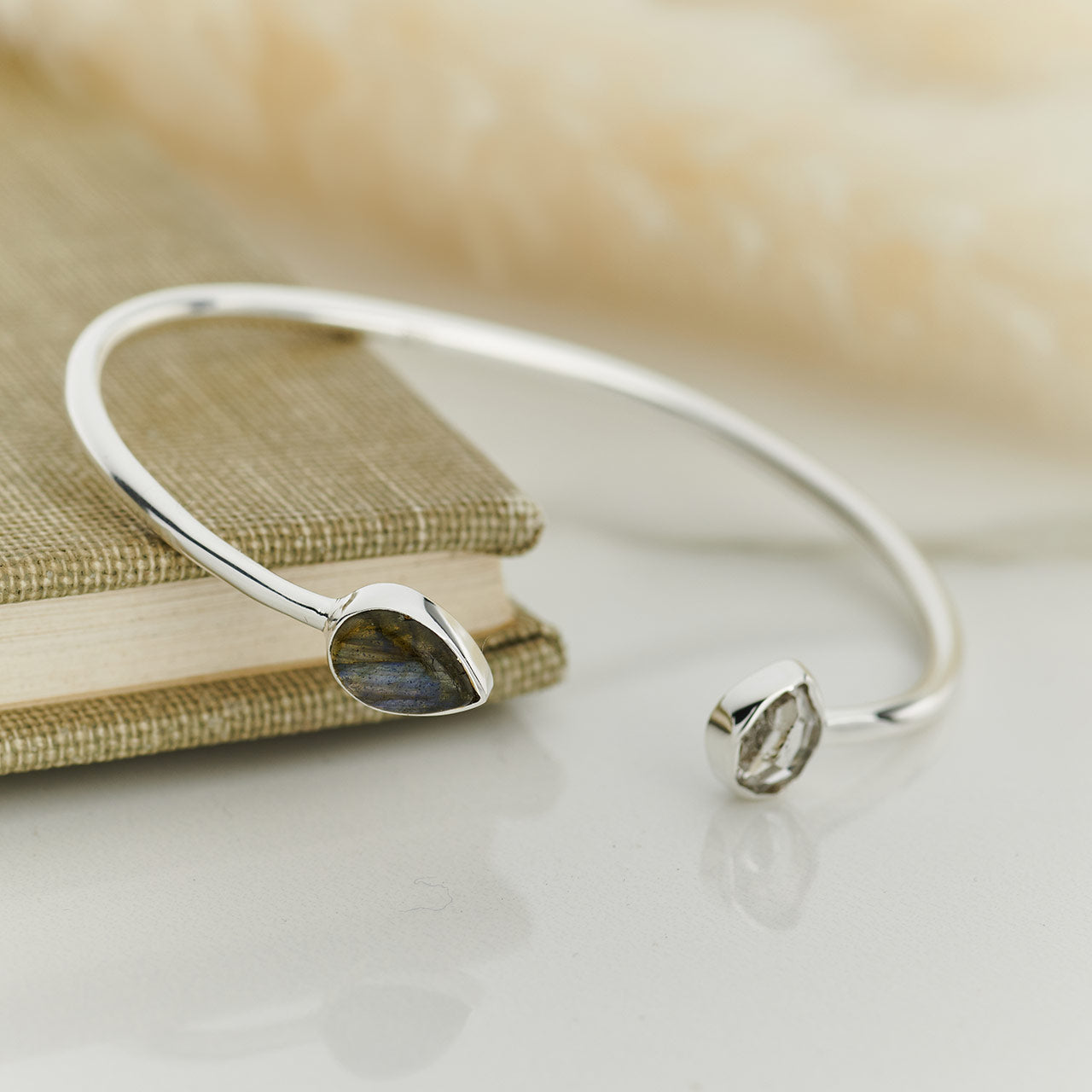 Labradorite with Herkimer Diamond Sterling Silver Bracelet