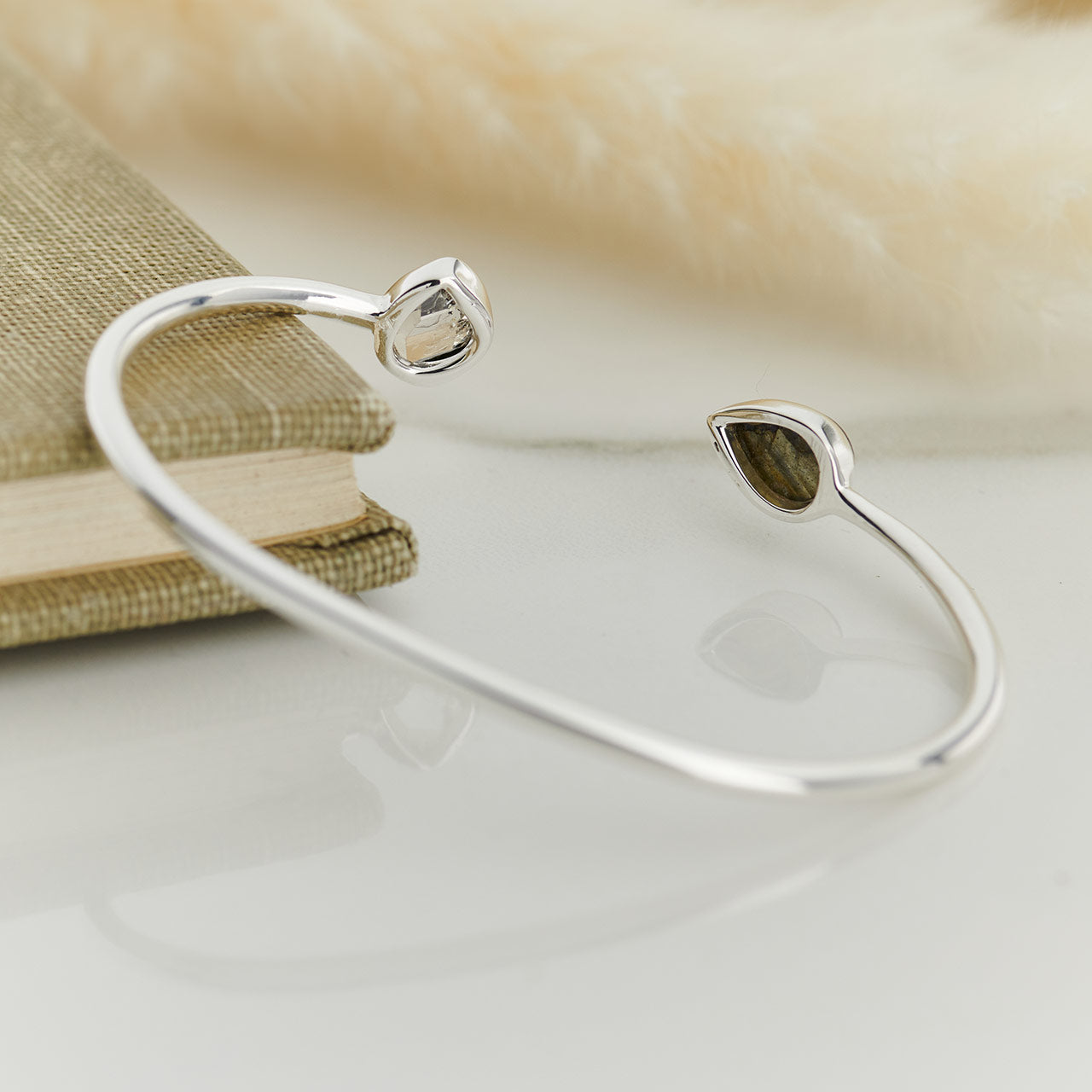 Labradorite with Herkimer Diamond Sterling Silver Bracelet