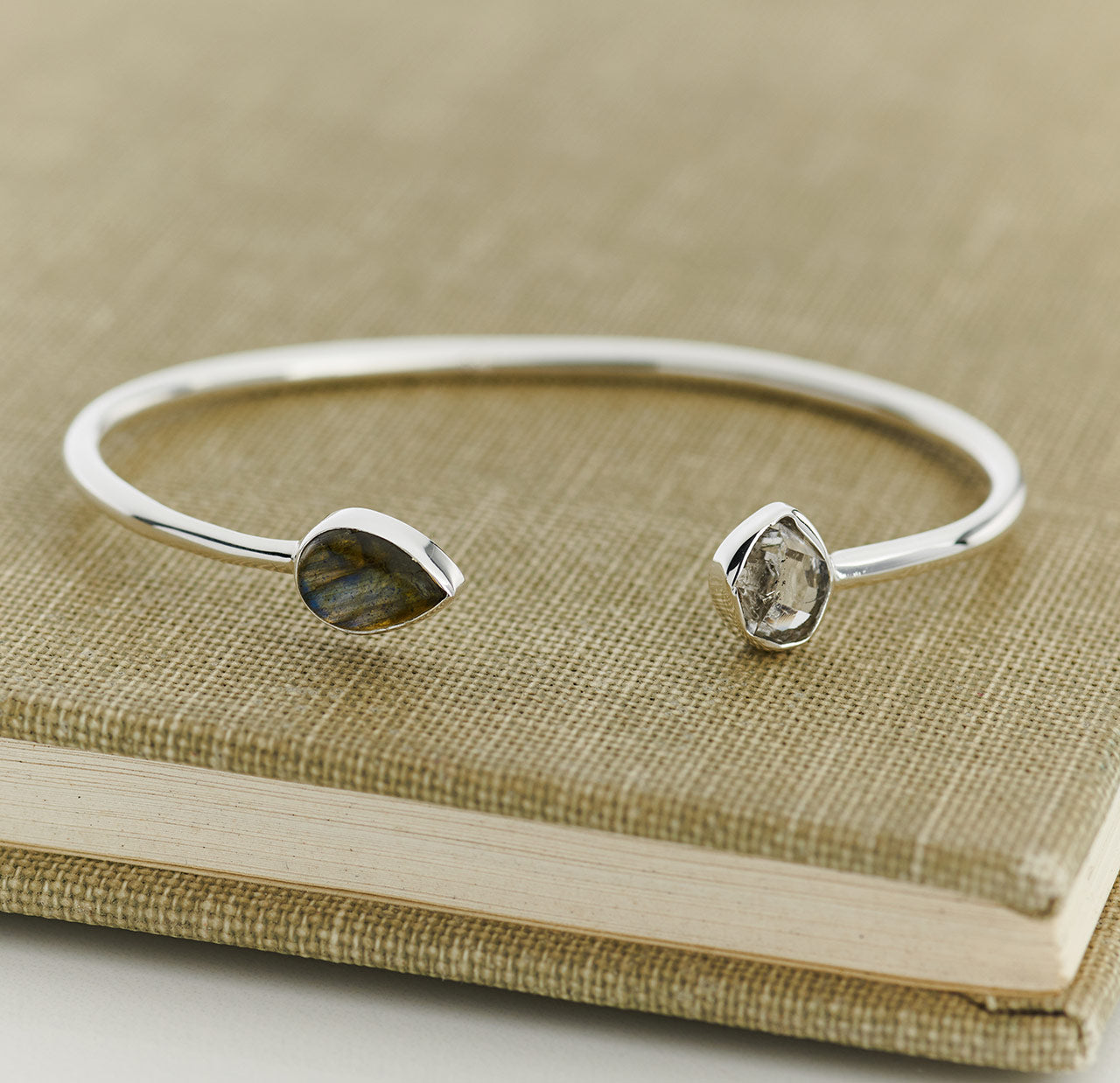 Labradorite with Herkimer Diamond Sterling Silver Bracelet