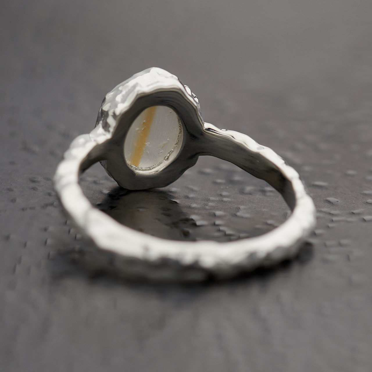 Golden Rutile Sterling Silver Oval Hammered Finish Ring