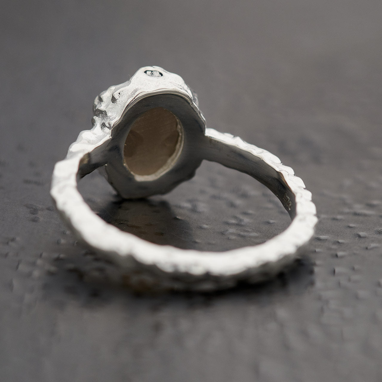 Smokey Quartz Sterling Silver Oval Hammered Finish Ring