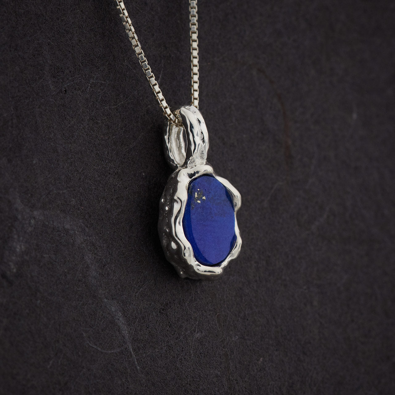 Lapis Sterling Silver Oval Hammered Finish Pendant