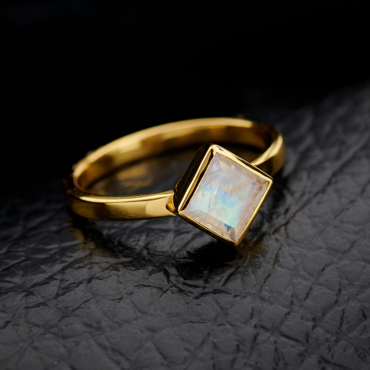 Moonstone 6x6 Everyday Gold Sterling Silver Ring