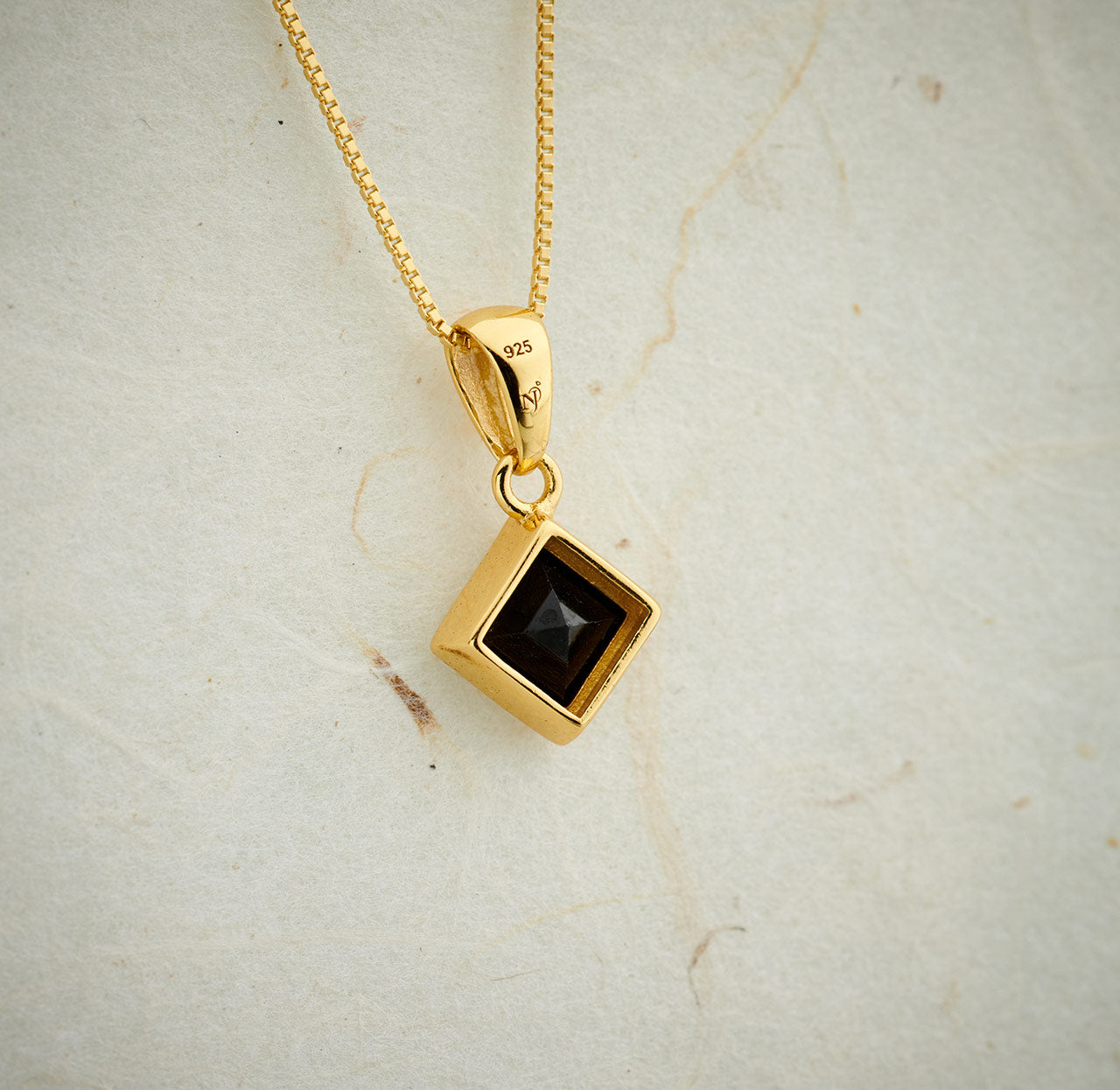 Black Spinel 6x6 Everyday Gold Sterling Silver Pendant