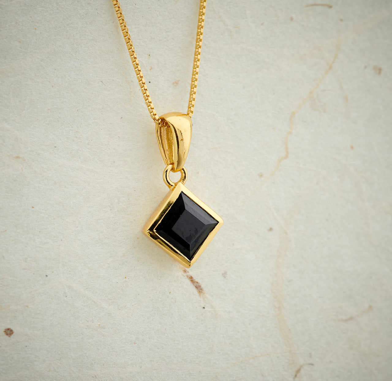Black Spinel 6x6 Everyday Gold Sterling Silver Pendant