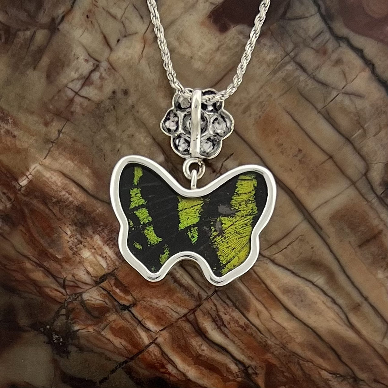 Sunset Moth Sm Flower Btrfly Fine Silver Pendant
