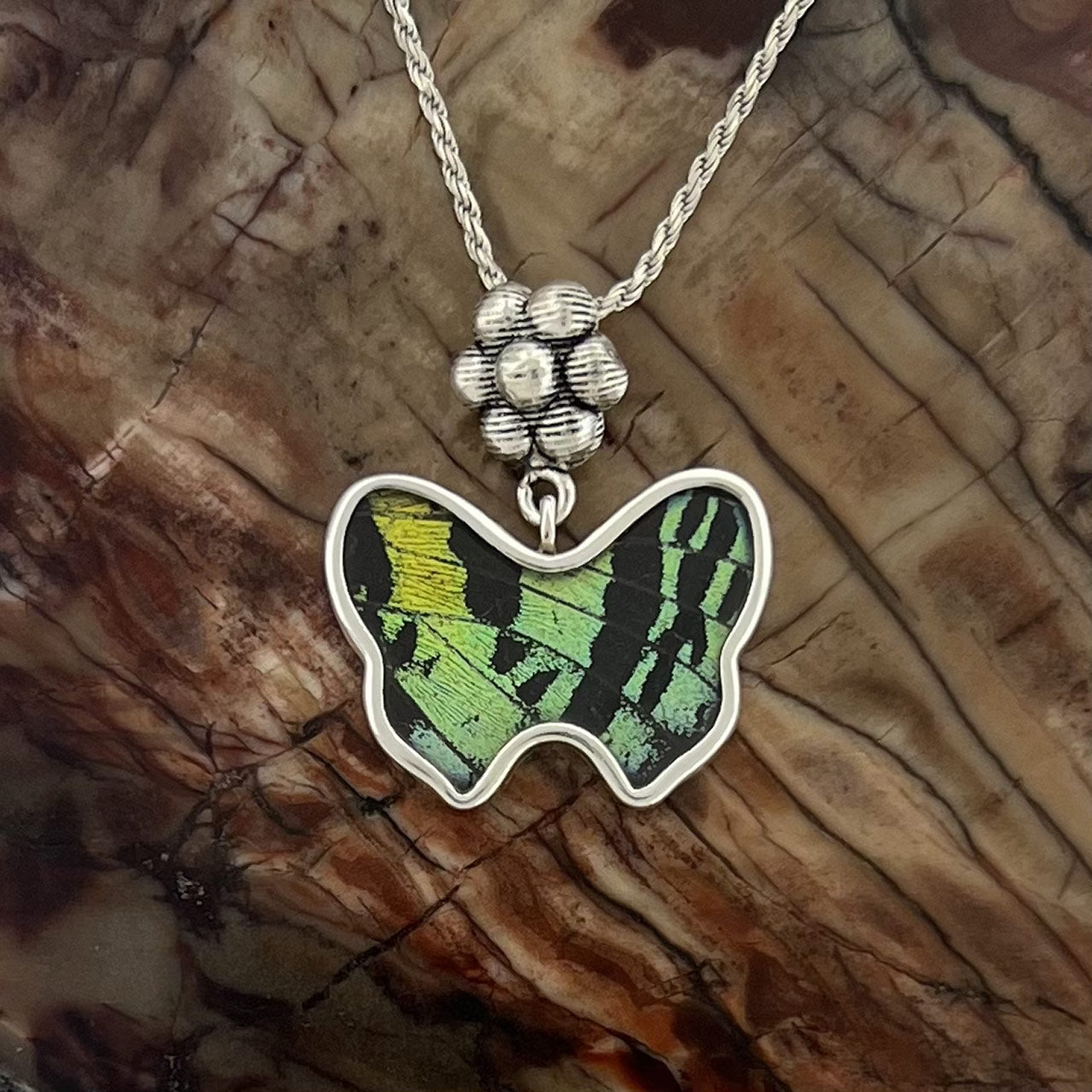 Sunset Moth Sm Flower Btrfly Fine Silver Pendant