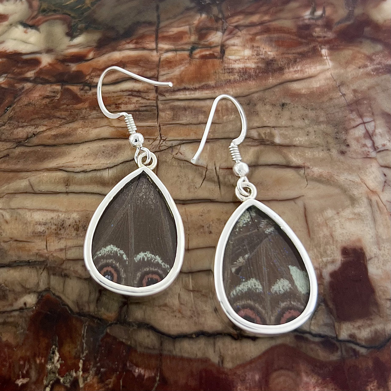 Bl. Morpho Teardrop Fine Silver Earrings