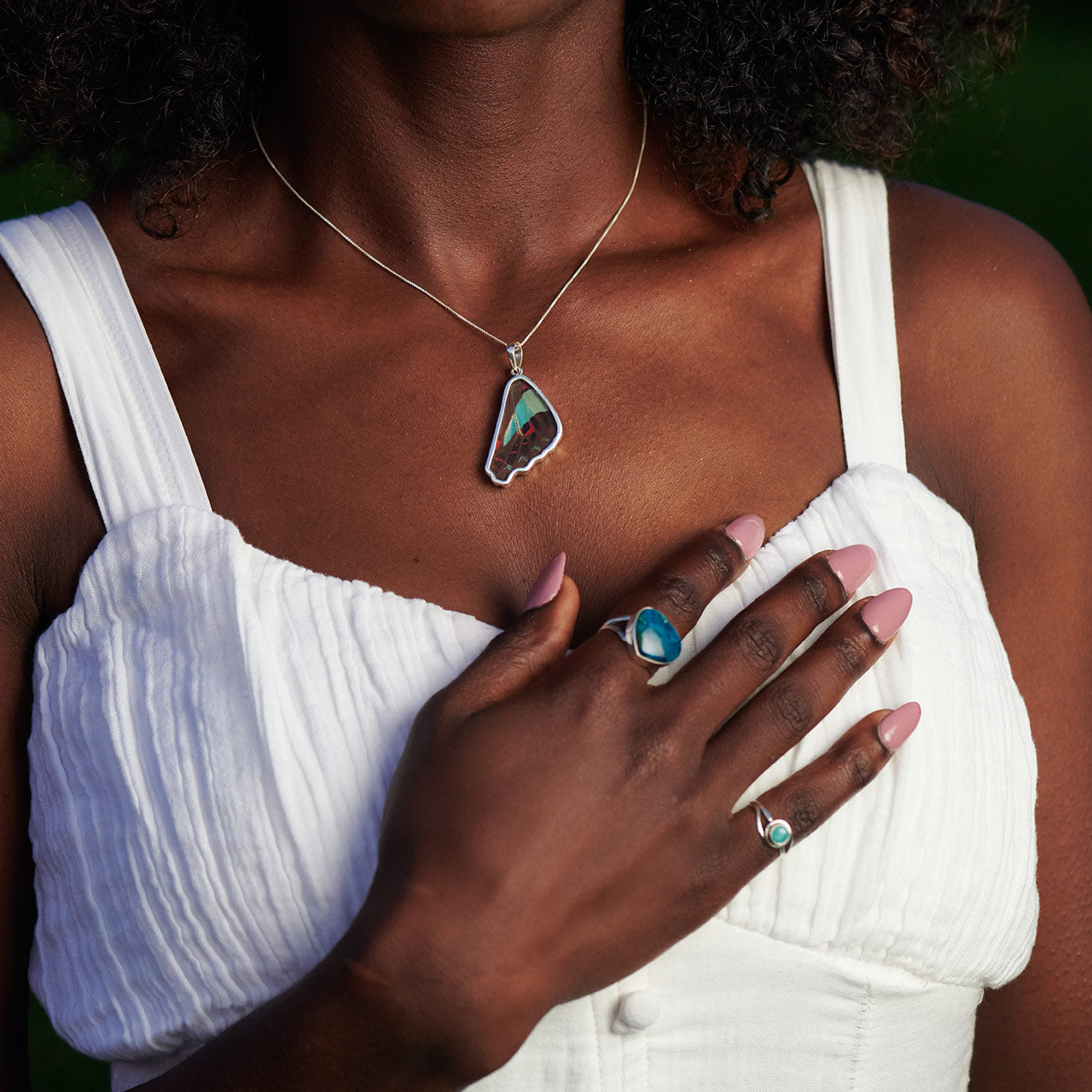 Blue Bottle Sm Hindwings Fine Silver Pendant