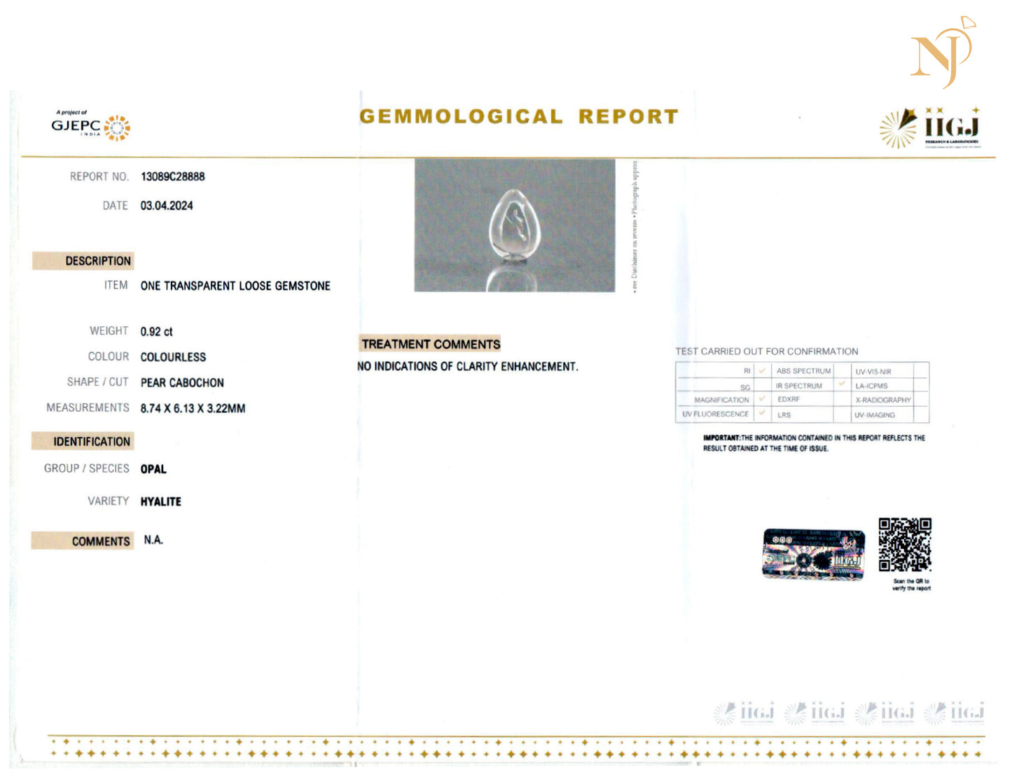 Hyalite Opal Sterling Silver Pendant