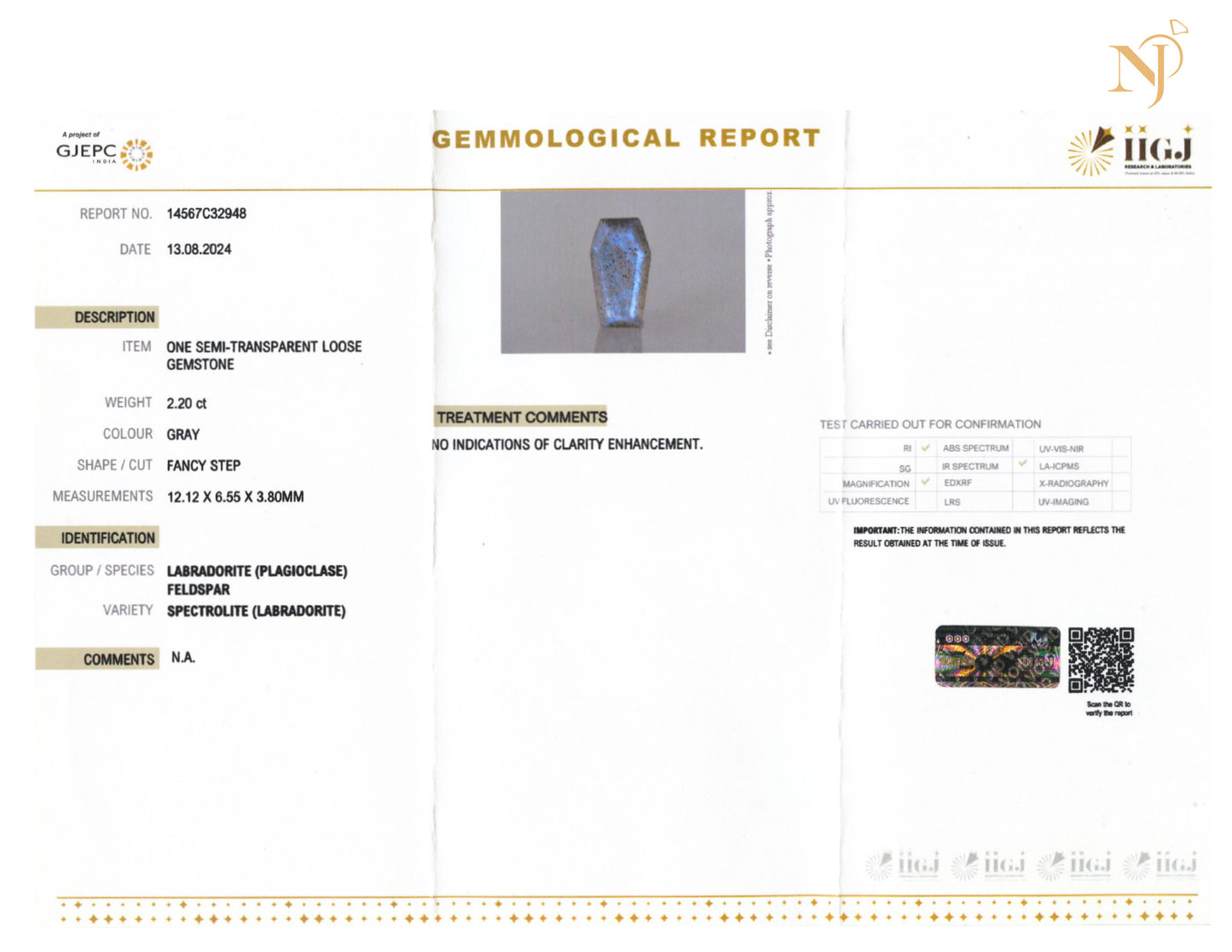 Labradorite Sterling Silver Coffin Pendant