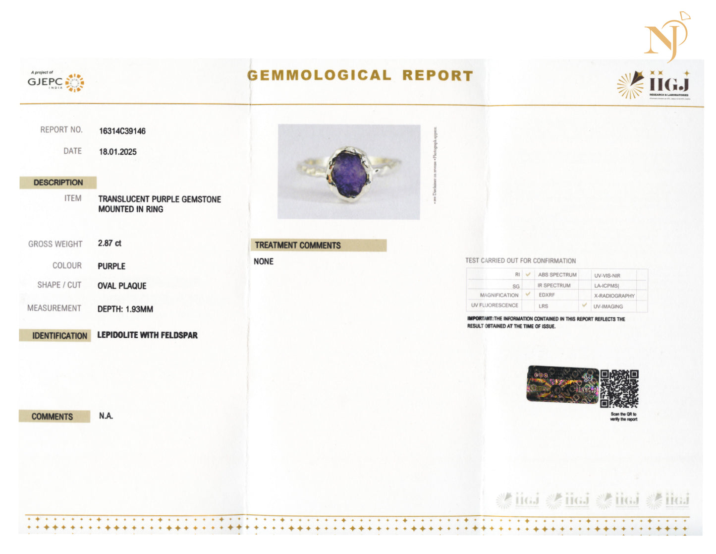 Lepidolite Sterling Silver Oval Hammered Finish Ring