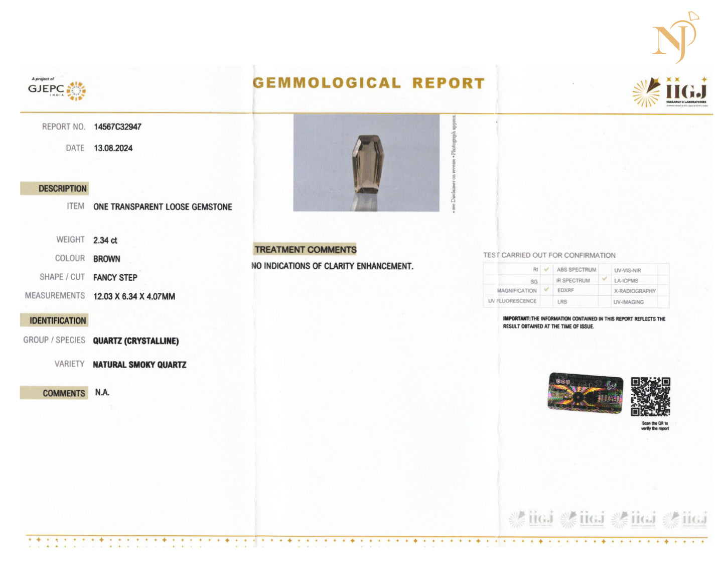 Smokey Quartz Sterling Silver Coffin Pendant