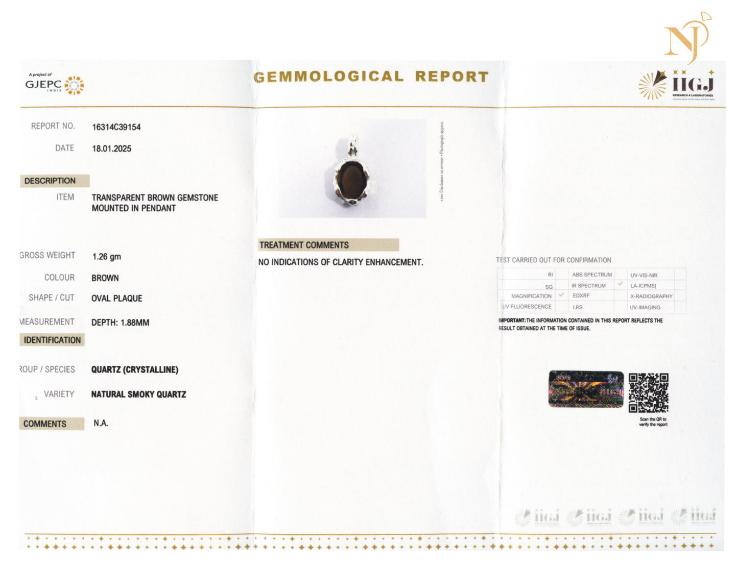 Smokey Quartz Sterling Silver Oval Hammered Finish Pendant