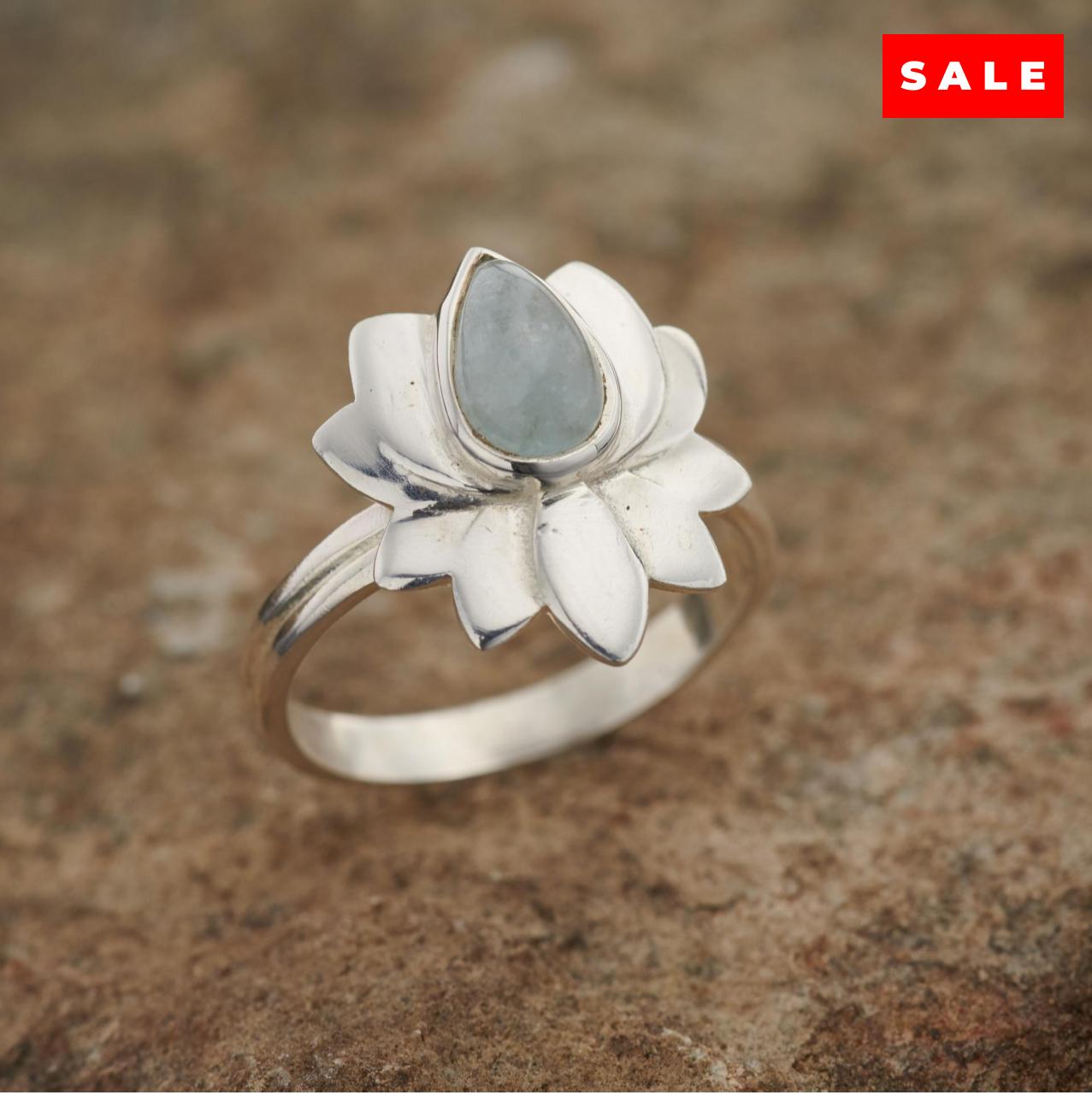 Aquamarine Ring Lotus 2 (50% Off Online Only)