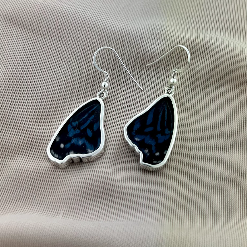 Mexican Blue Wing Fine Silver Earrings