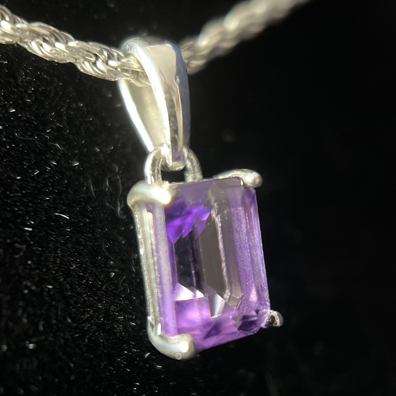 Amethyst Sterling Silver 5X7 Rectangle Pendant
