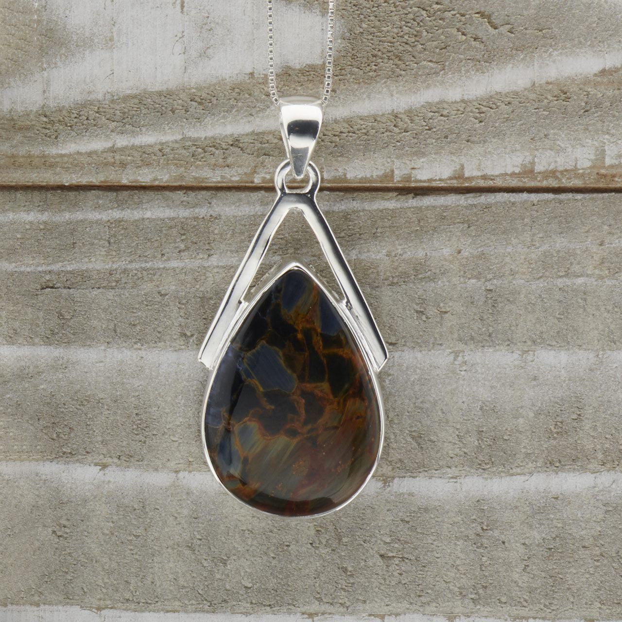 Pietersite Wishbone Pendant Sterling Silver