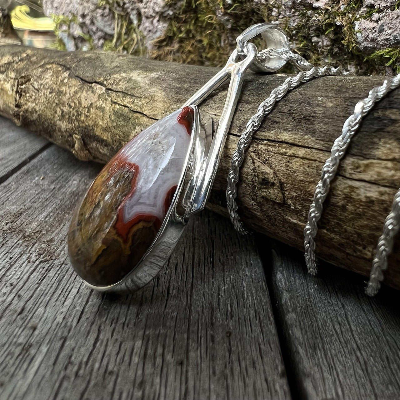Seam Agate Wishbone Pendant Sterling Silver