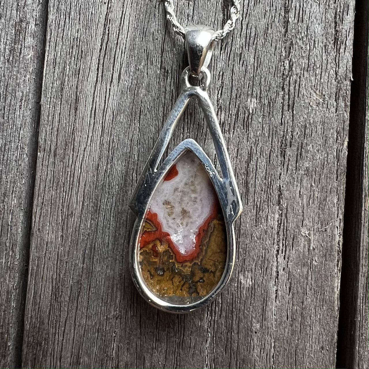 Seam Agate Wishbone Pendant Sterling Silver