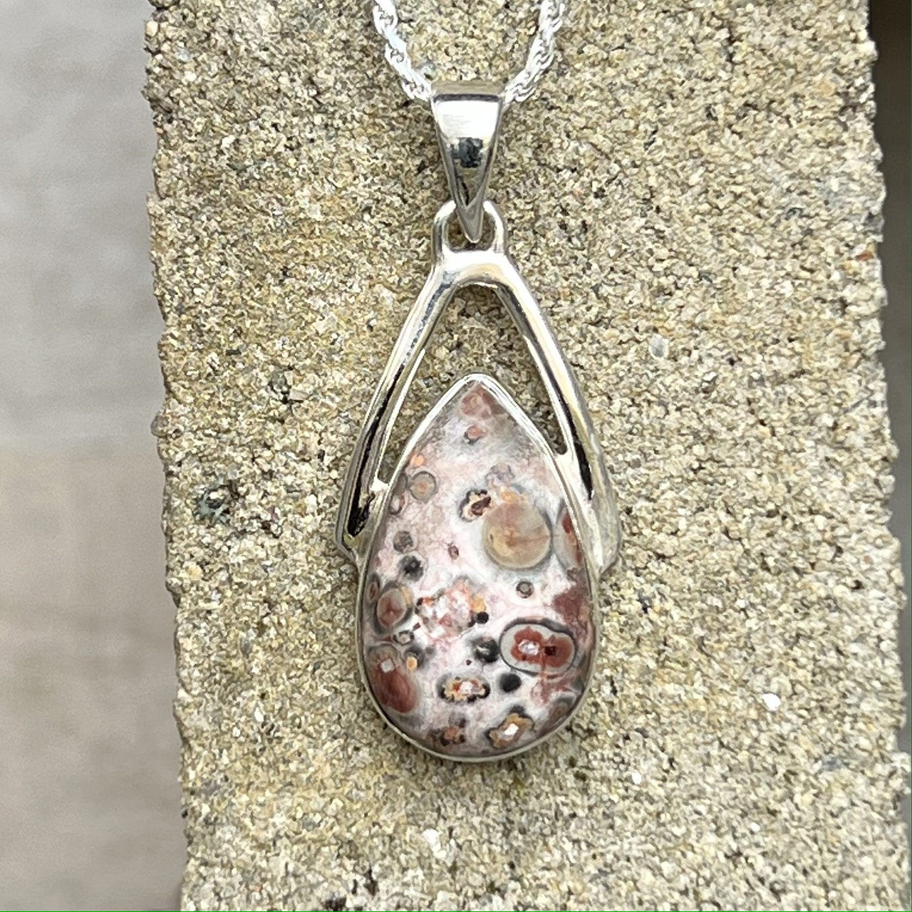 Leopard Skin Wishbone Pendant Sterling Silver
