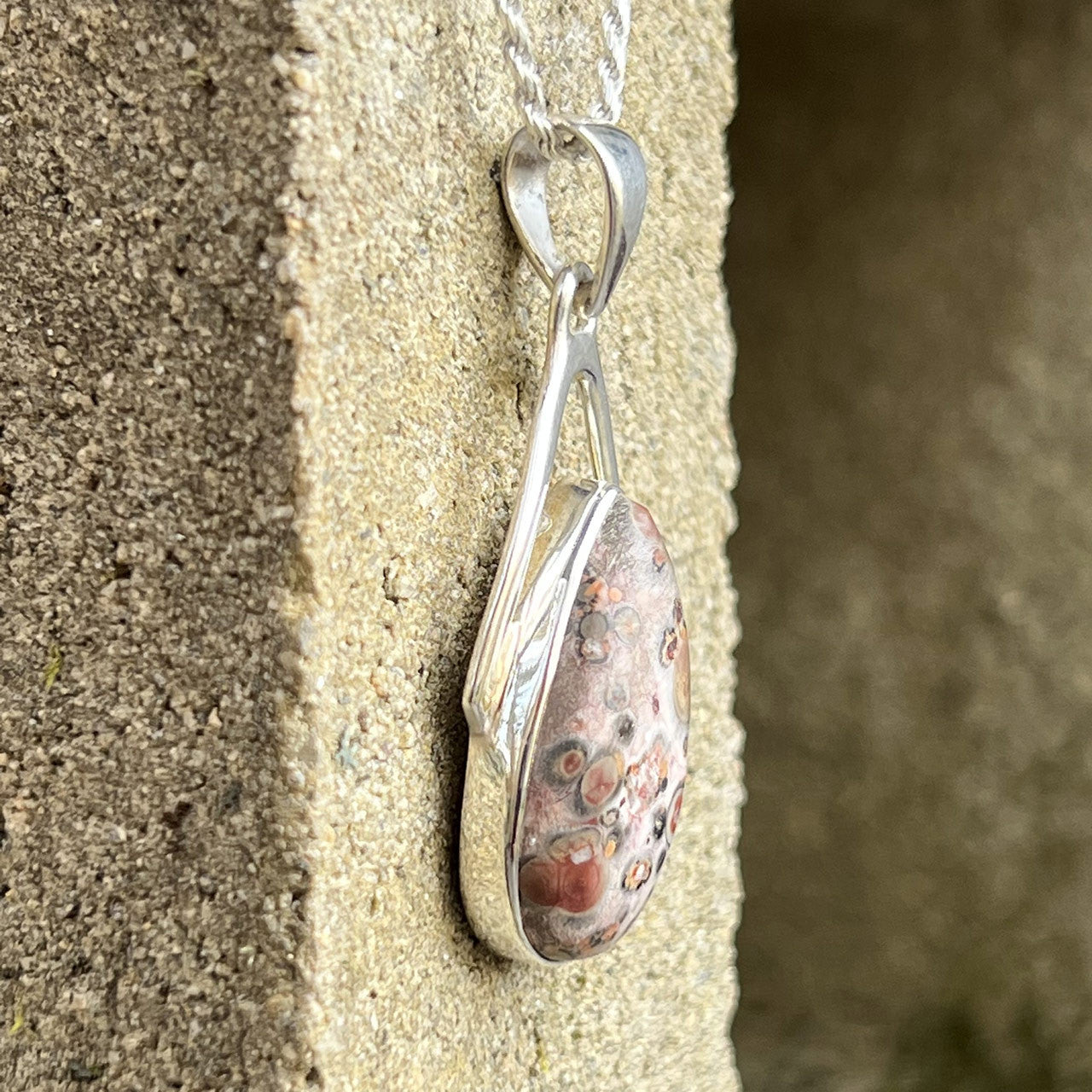 Leopard Skin Wishbone Pendant Sterling Silver